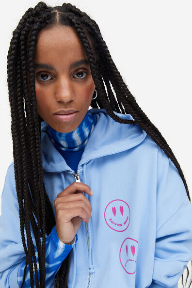 Oversized printed zip-through hoodie
