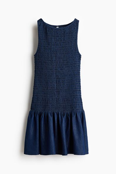Smocked denim dress
