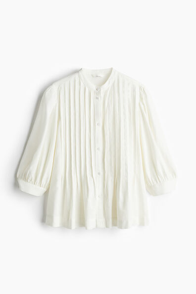 Pintucked linen-blend blouse