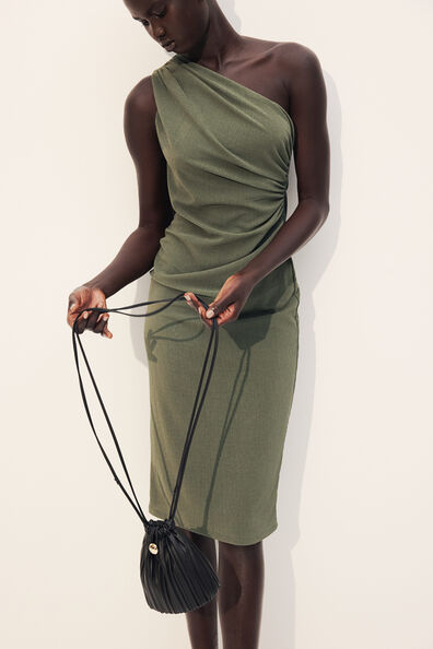 Pleated one-shoulder dress