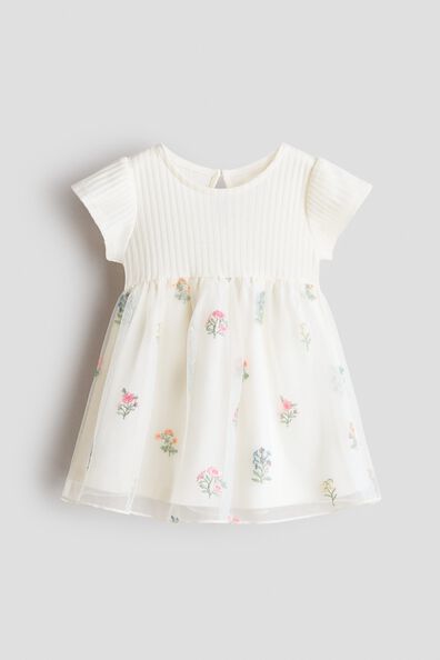 Embroidered tulle-skirt dress