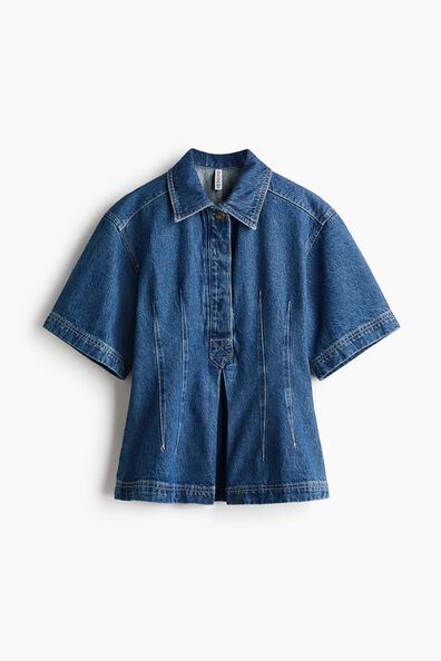 Pleated denim shirt