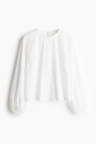 Linen-blend broderie anglaise blouse