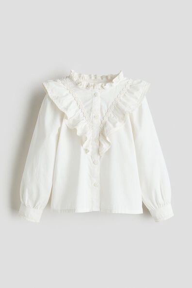 Flounce-detail cotton blouse
