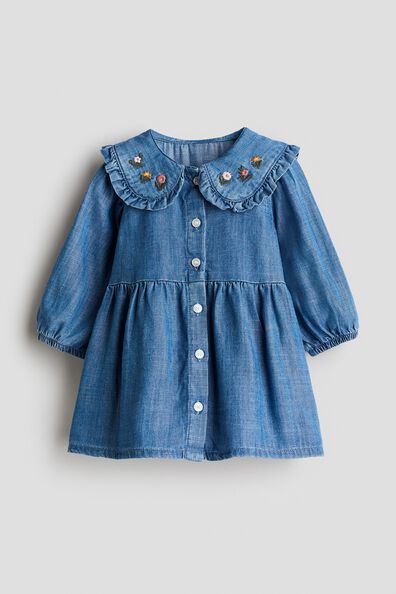 Embroidery-detail denim dress