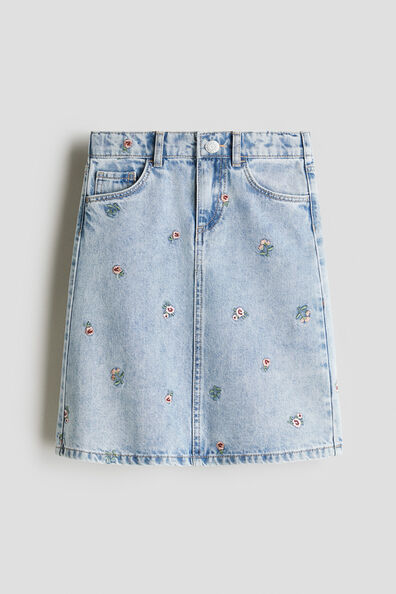 Embroidery-detail denim skirt