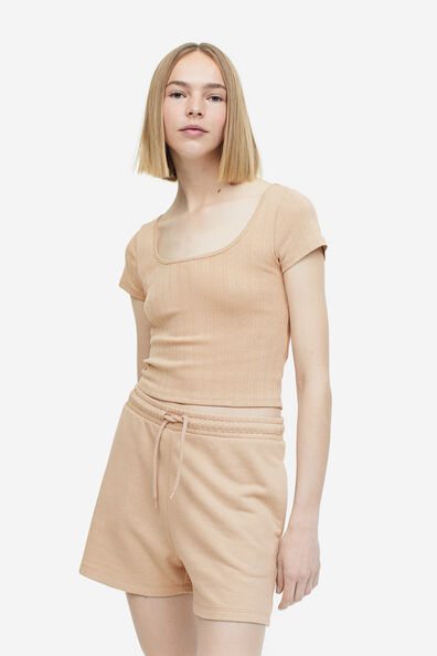 POINTELLE JERSEY PUFF SLEEVE CROP TOP WITH SIDE TIES