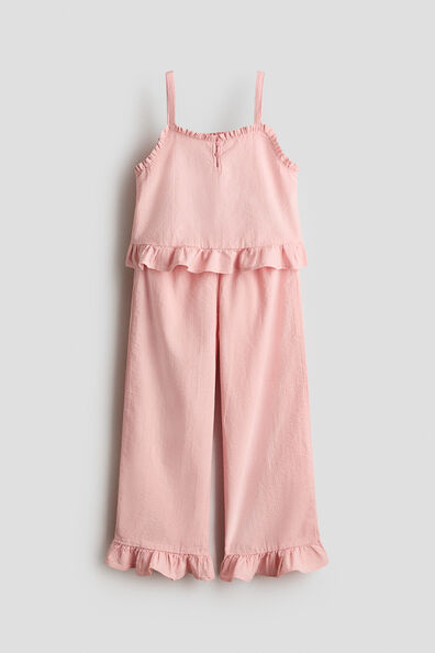 2-piece frill-trimmed seersucker set