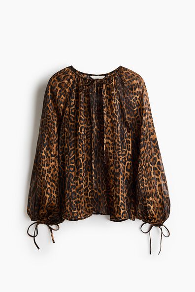 Balloon-sleeved tie-detail blouse