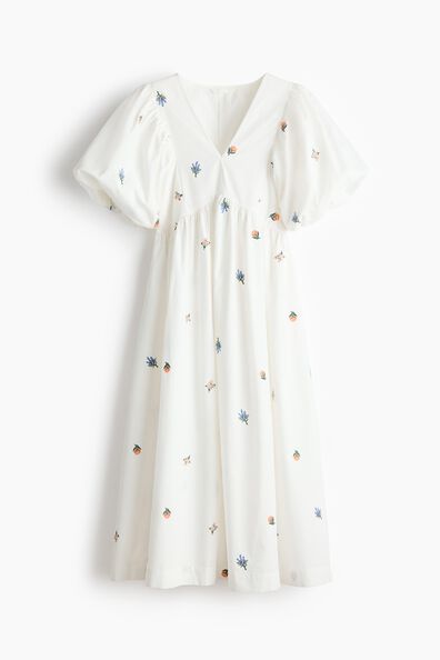 Embroidered puff-sleeved dress
