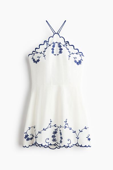 Embroidered linen-blend dress