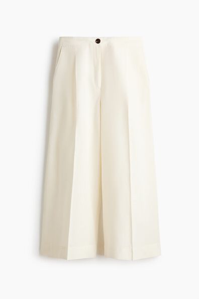 Ankle-length linen-blend trousers