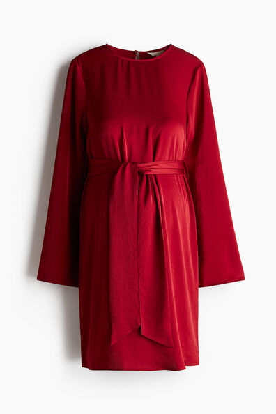 MAMA Tie-belt satin dress