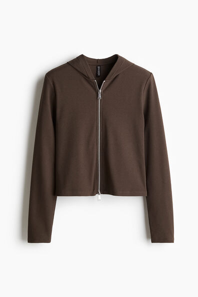 Ribbed zip-through hoodie