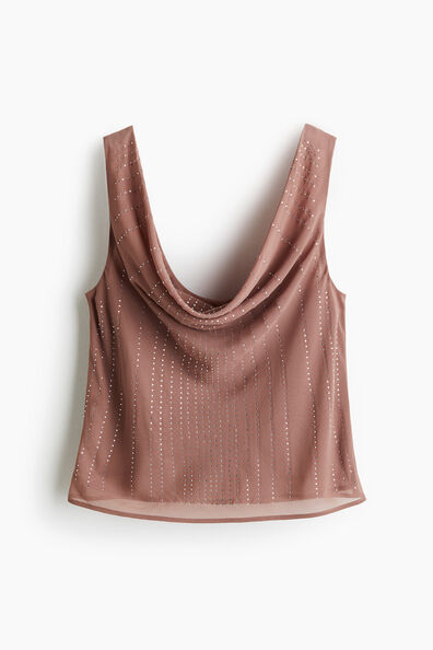 Rhinestone-embellished chiffon top