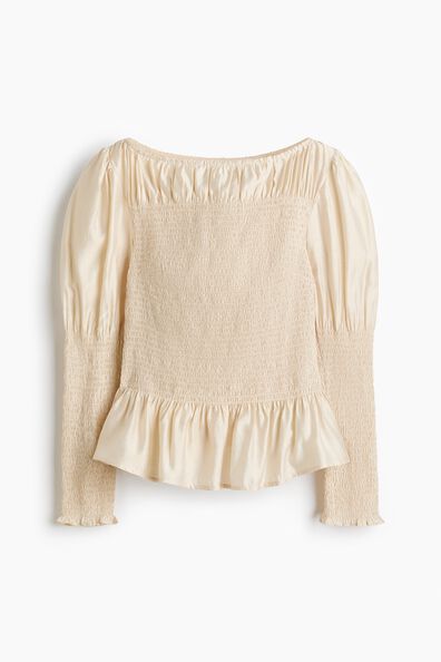 Smocked viscose-blend blouse