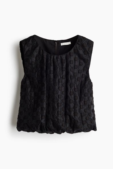 Jacquard-weave bubble-hem blouse