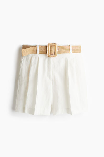 Belted twill shorts
