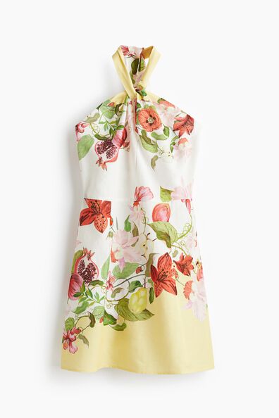 Linen-blend halterneck dress