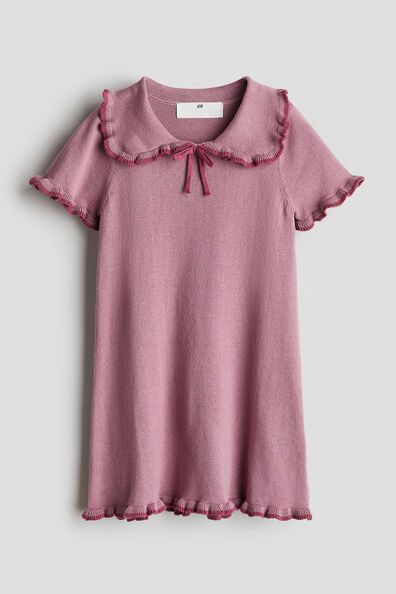 Frill-trimmed fine-knit dress