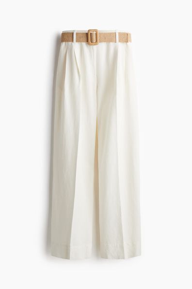 Belted linen-blend trousers