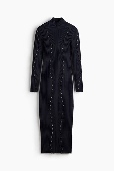 Bead-embellished rib-knit dress