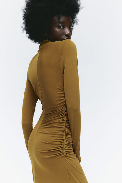 Gathered turtleneck dress