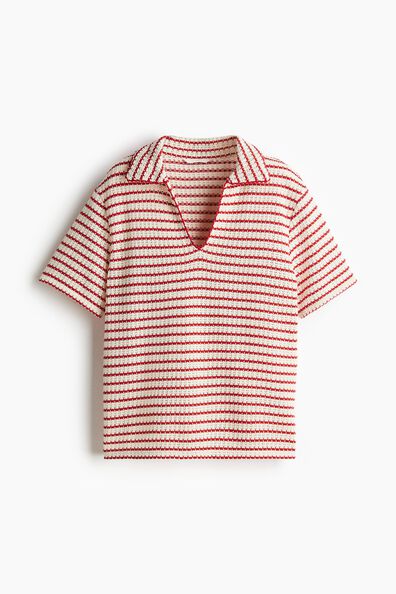 Textured-knit collared top