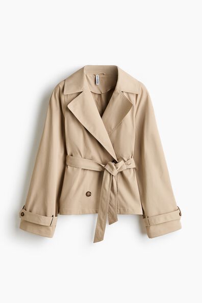 Short tie-belt trench coat