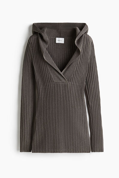 Metallic rib-knit hoodie