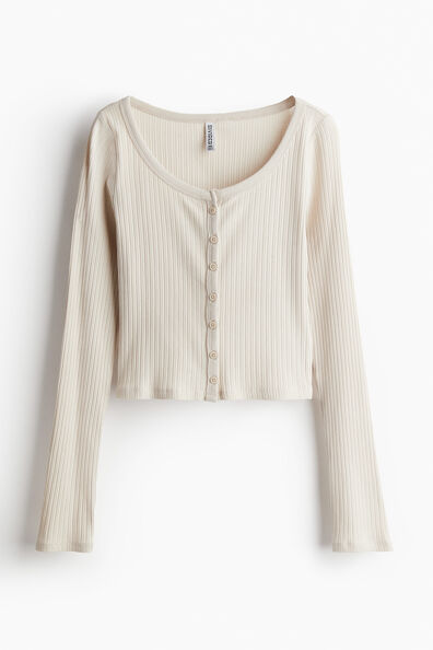 Ribbed button-front top