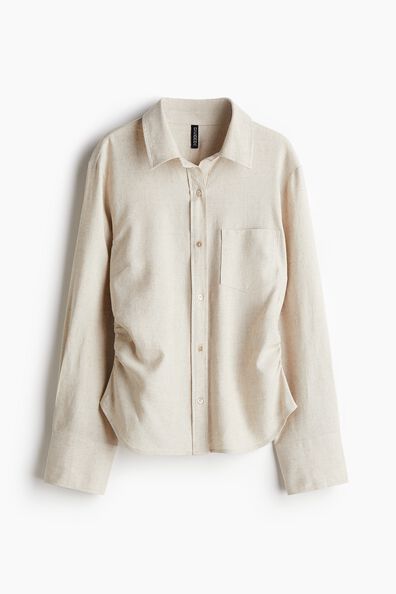 Gathered linen-blend shirt