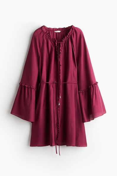 Trumpet-sleeved tunic dress