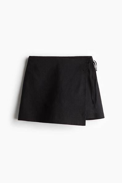 Linen-blend wrap skort