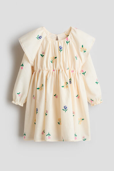Embroidered flounced cotton dress