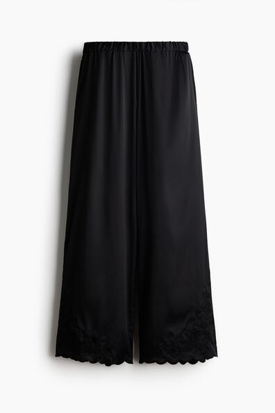 Embroidered satin trousers