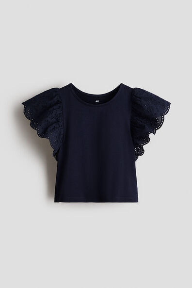 Flutter-sleeved broderie anglaise top