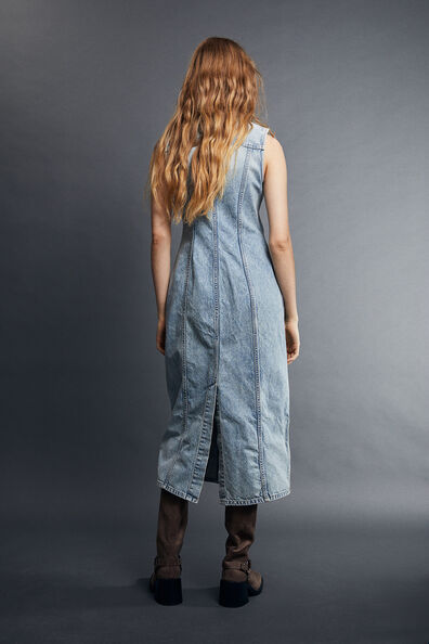 Button-front denim dress