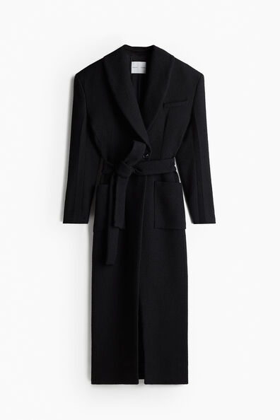 Tie-belt bouclé-weave coat