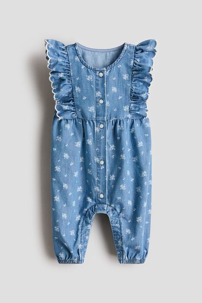 Printed denim romper suit