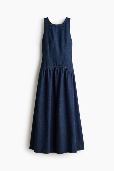 Flared-skirt denim dress