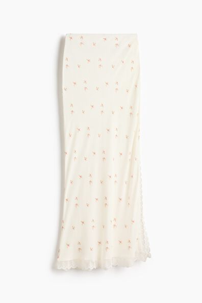 Lace-trimmed viscose skirt