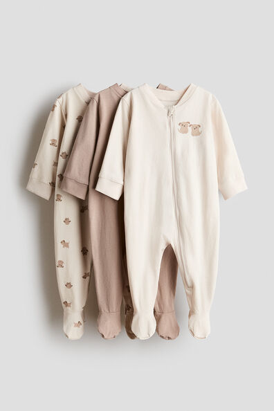 3-pack cotton zip-up sleepsuits