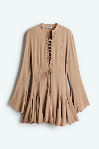 Flared-skirt lacing-detail dress
