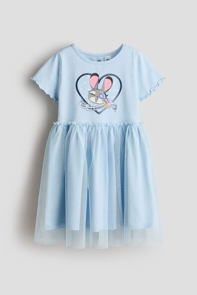 Printed tulle-skirt dress