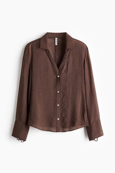 Tie-detail linen-blend shirt