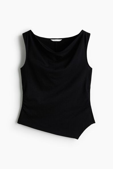Linen-blend cowl-neck top