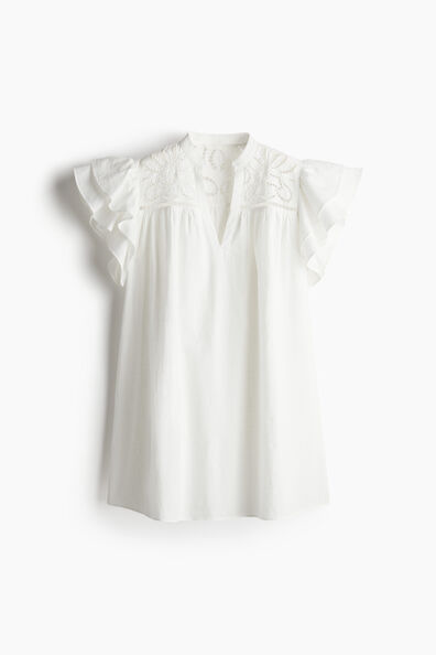 Flutter-sleeve dress with broderie anglaise