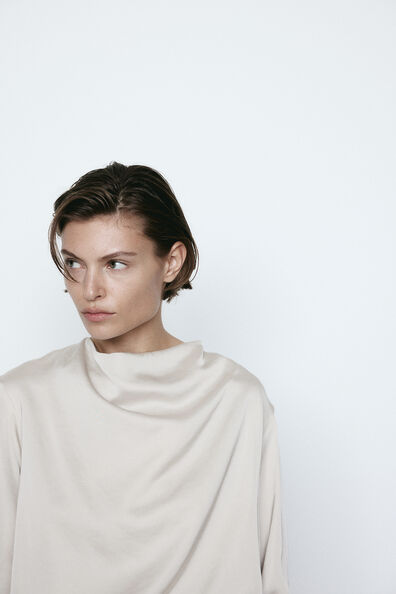 Cowl-neck satin blouse