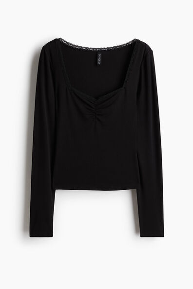 Lace-trimmed ribbed top